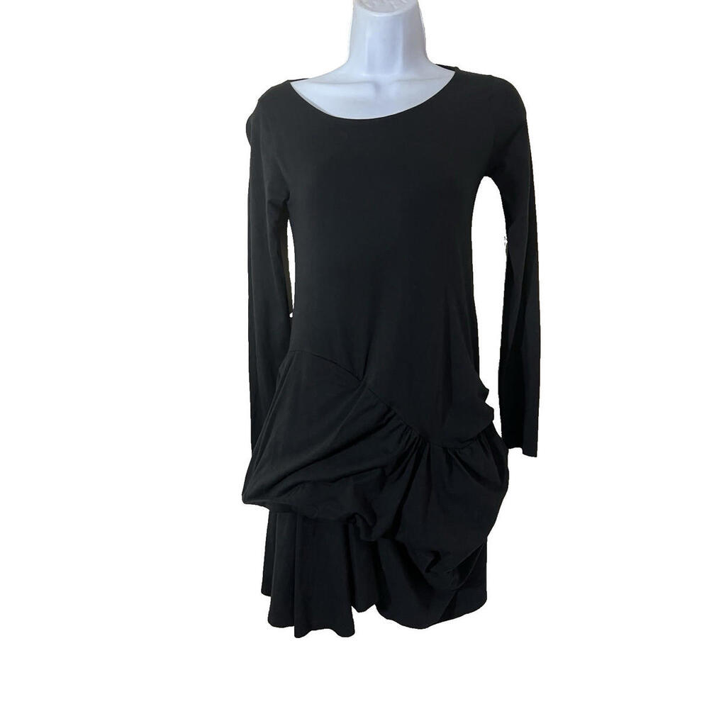 Tatschke Sophia Tatschke Black Cotton Asymmetrical Draped Bubble Hem LBD sz 2